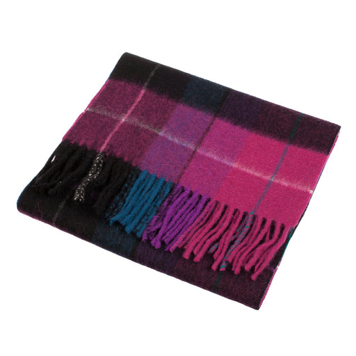 Edinburgh 100% Lambswool Scarf Mixed Check - Magenta/Black - Heritage Of Scotland - MIXED CHECK - MAGENTA/BLACK