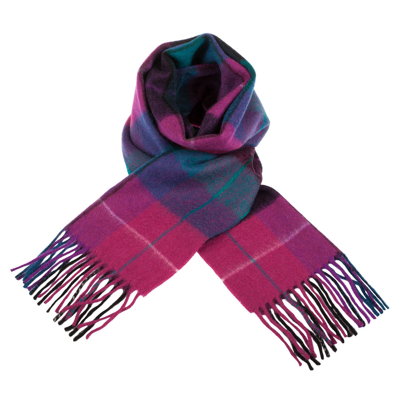 Edinburgh 100% Lambswool Scarf Mixed Check - Magenta/Black - Heritage Of Scotland - MIXED CHECK - MAGENTA/BLACK