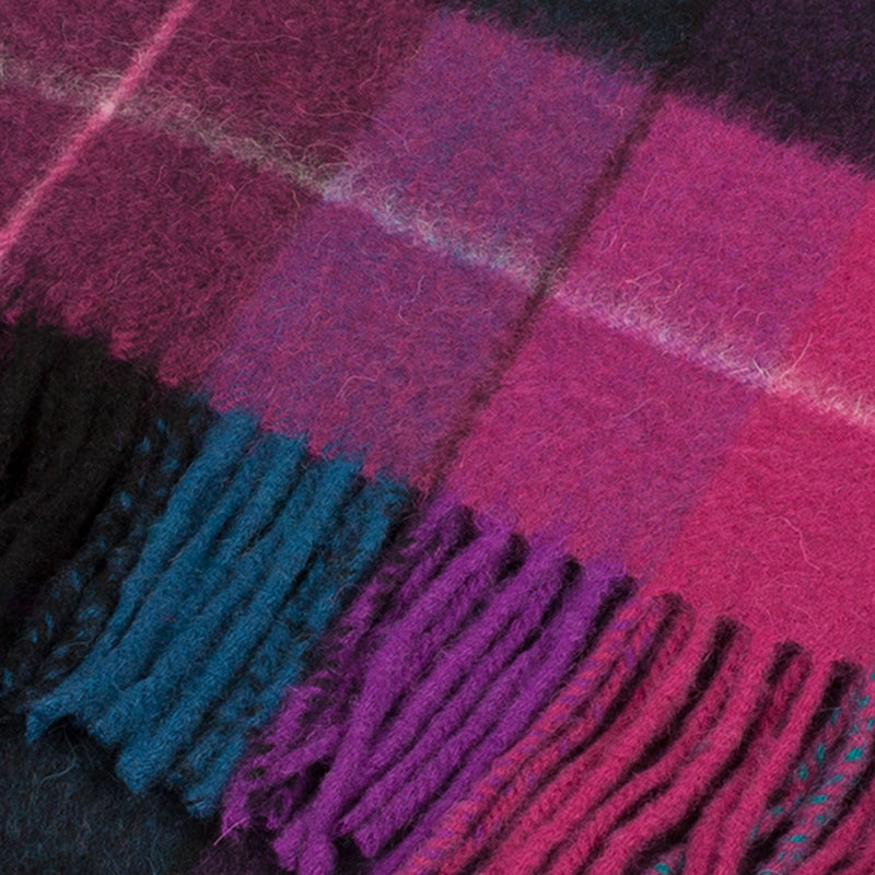 Edinburgh 100% Lambswool Scarf Mixed Check - Magenta/Black - Heritage Of Scotland - MIXED CHECK - MAGENTA/BLACK