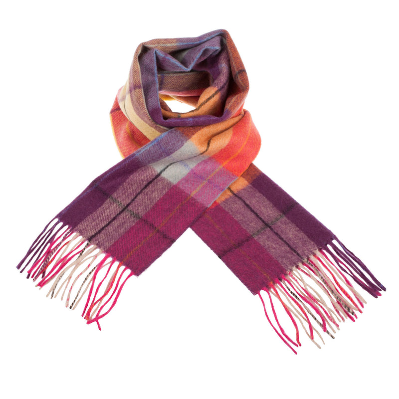 Edinburgh 100% Lambswool Scarf Multi Windowpane - Ginger/Plum - Heritage Of Scotland - MULTI WINDOWPANE - GINGER/PLUM