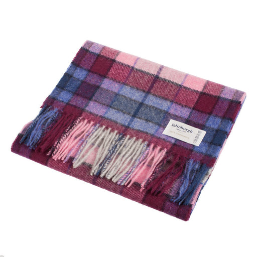 Edinburgh 100% Lambswool Scarf Tie Dye Check - Navy/Pink - Heritage Of Scotland - TIE DYE CHECK - NAVY/PINK