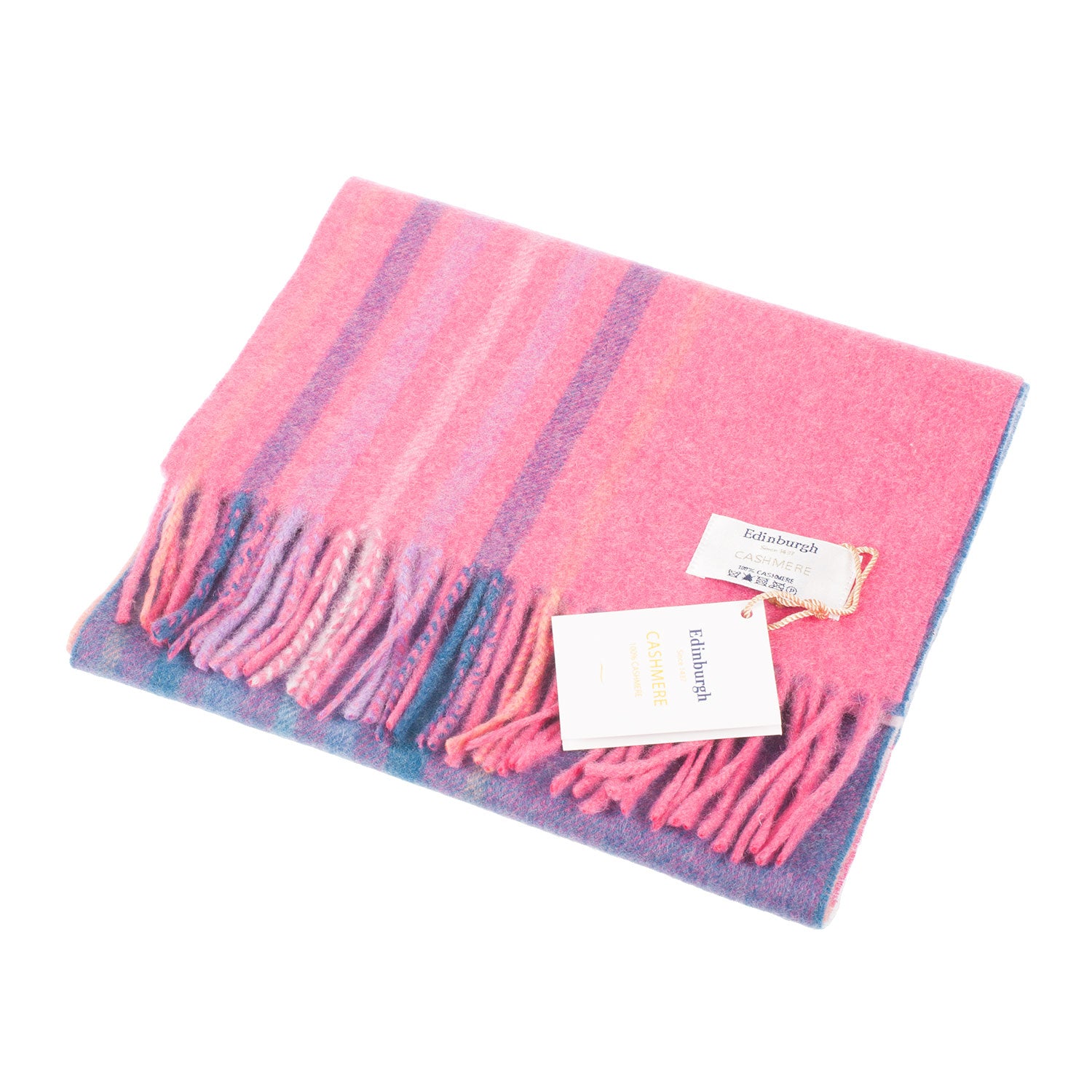 Edinburgh Cashmere Scarf Barcode Check - Coral/Berry - Heritage Of Scotland - BARCODE CHECK - CORAL/BERRY