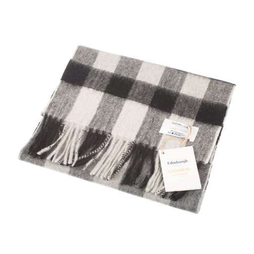 Edinburgh Cashmere Scarf Giant Chequer - Black/Oyster - Heritage Of Scotland - GIANT CHEQUER - BLACK/OYSTER