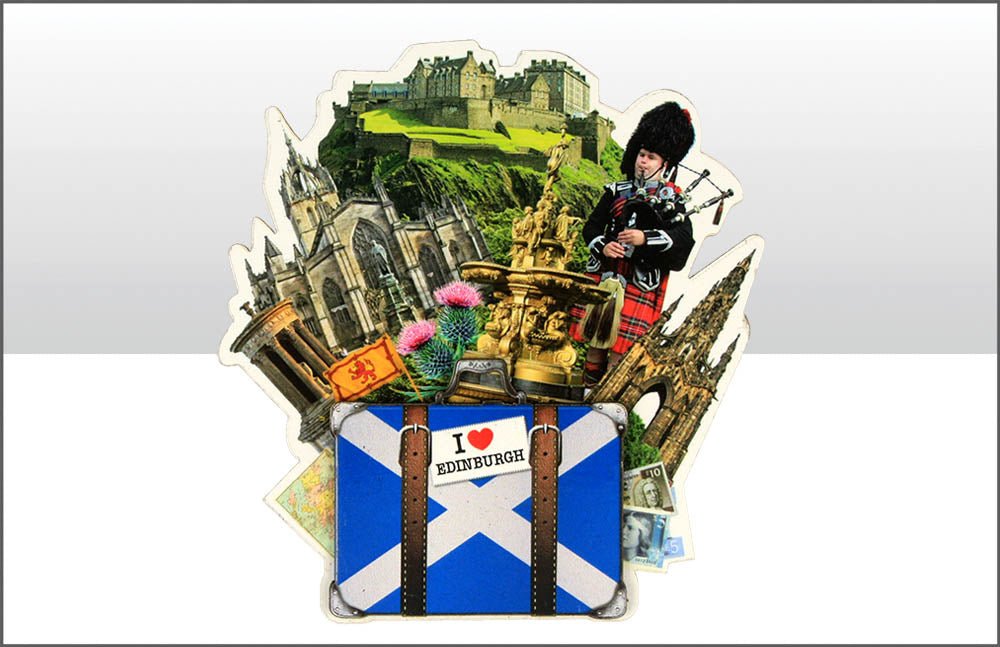 Edinburgh Icons Suitcase Wood Magnet - Heritage Of Scotland - NA