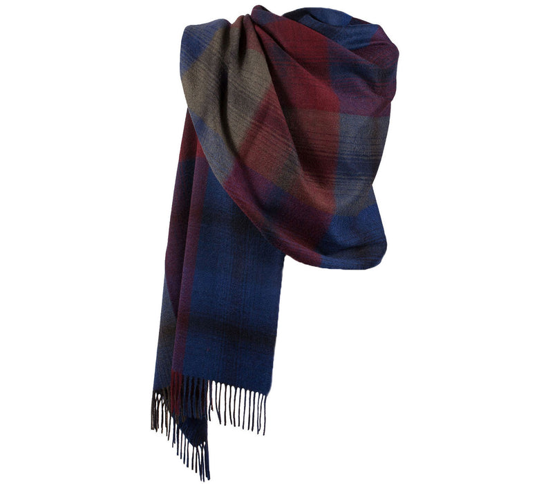 Edinburgh Lambswool Stole Graded Block Check - Indigo Blue - Heritage Of Scotland - GRADED BLOCK CHECK - INDIGO BLUE