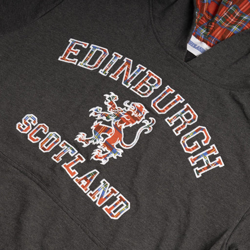 Edinburgh Tartan Lion Hoodie - Heritage Of Scotland - CHARCOAL MARL