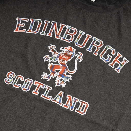 Edinburgh Tartan Lion Tshirt - Heritage Of Scotland - CHARCOAL MARL