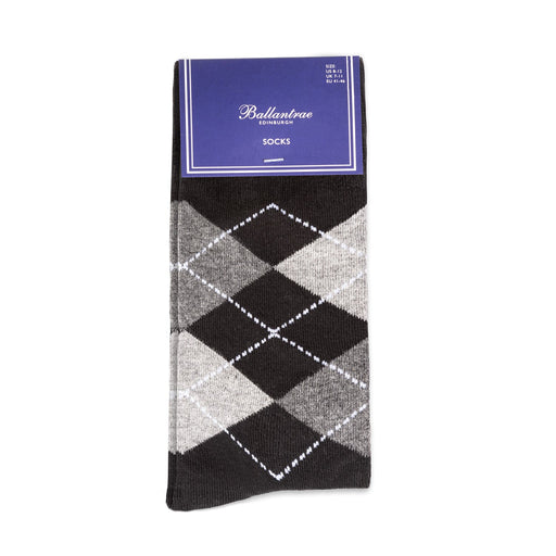 Gents Argyle Pattern Socks Black - Heritage Of Scotland - BLACK