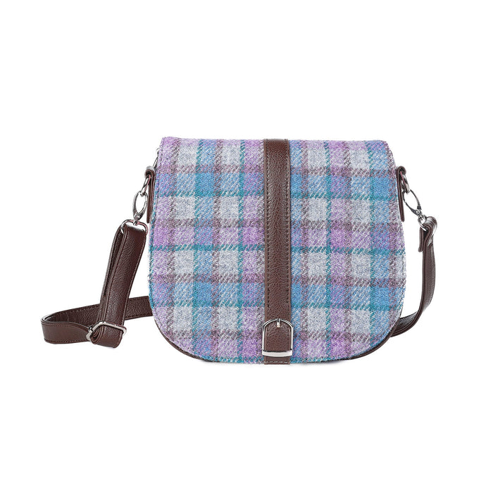 Harris Tweed Beauly Shoulder Bag Blue/Purple Check On Grey - Heritage Of Scotland - BLUE/PURPLE CHECK ON GREY