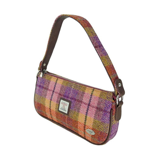 Harris Tweed Duchray Baguette Bag Peach/Purple Tartan - Heritage Of Scotland - Peach/purple Tartan