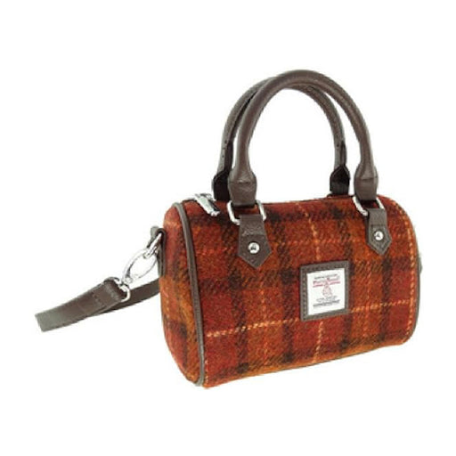 Harris Tweed Kilbride Mini Bowling Bag Rust/ Orange Overcheck - Heritage Of Scotland - Rust/ Orange Overcheck