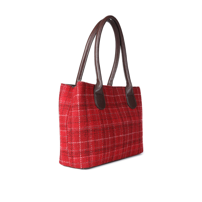 Harris Tweed Ladies Handbag - Classic Red Check - Heritage Of Scotland - RED CHECK