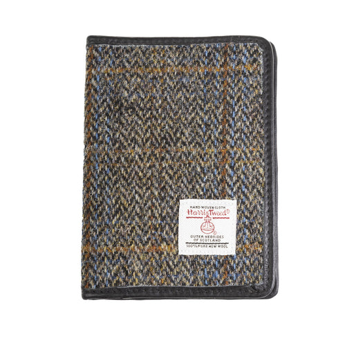 Harris Tweed Leather Passport Cover Blue & Brown Check Hb / Black - Heritage Of Scotland - BLUE & BROWN CHECK HB / BLACK