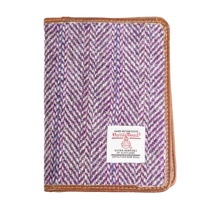 Harris Tweed Leather Passport Cover Plum Herringbone / Tan - Heritage Of Scotland - PLUM HERRINGBONE / TAN