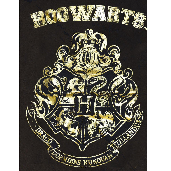 Harry Potter Hogwarts Ladies Gold Foil Print Black T-Shirt - Heritage Of Scotland - BLACK