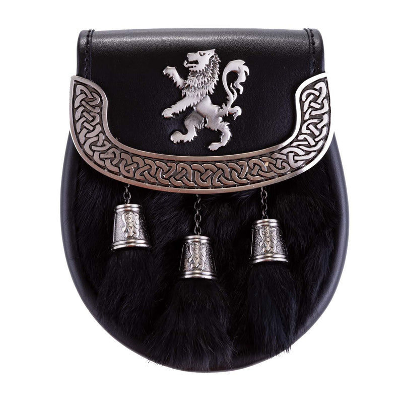 H/D Lion Rampant Plate Sporran Rabbit Fur - Heritage Of Scotland - RABBIT FUR (BLACK)