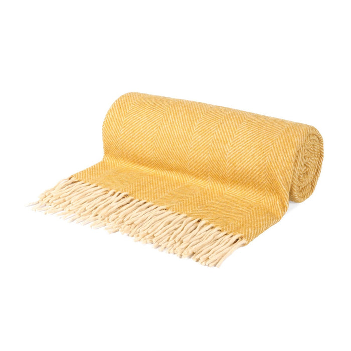 Highland Wool Blend Extra Warm Herringbone Blanket / Throw Mustard - Heritage Of Scotland - MUSTARD