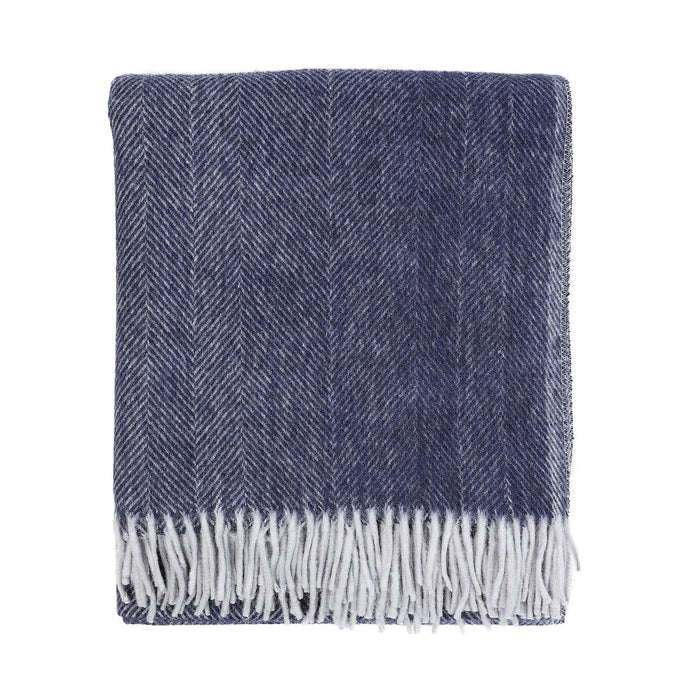 Highland Wool Blend Extra Warm Herringbone Blanket / Throw Navy - Heritage Of Scotland - NAVY