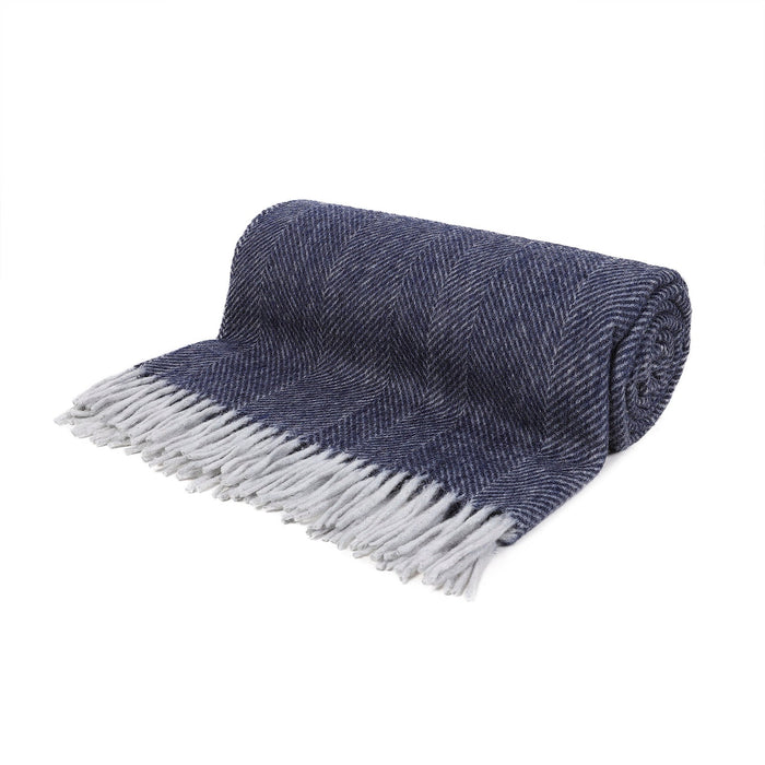 Highland Wool Blend Extra Warm Herringbone Blanket / Throw Navy - Heritage Of Scotland - NAVY