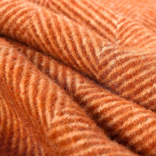Highland Wool Blend Extra Warm Herringbone Blanket / Throw Rust - Heritage Of Scotland - RUST