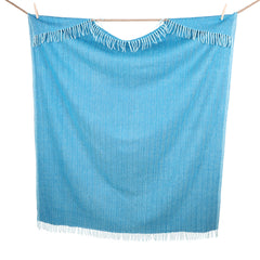 Highland Wool Blend Extra Warm Herringbone Blanket / Throw Turquoise - Heritage Of Scotland - TURQUOISE
