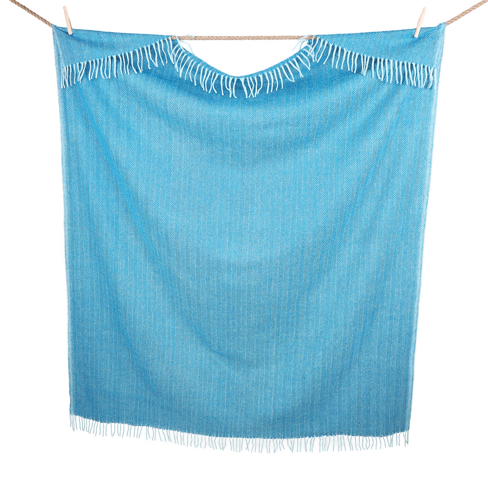 Highland Wool Blend Extra Warm Herringbone Blanket / Throw Turquoise - Heritage Of Scotland - TURQUOISE