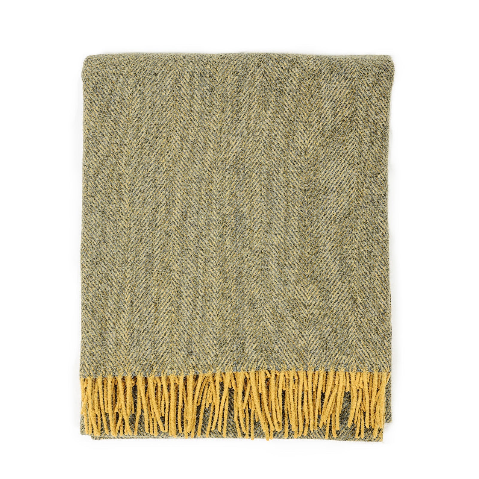 Highland Wool Blend Herringbone Blanket Navy Blue/Ochre Yellow - Heritage Of Scotland - NAVY BLUE/OCHRE YELLOW
