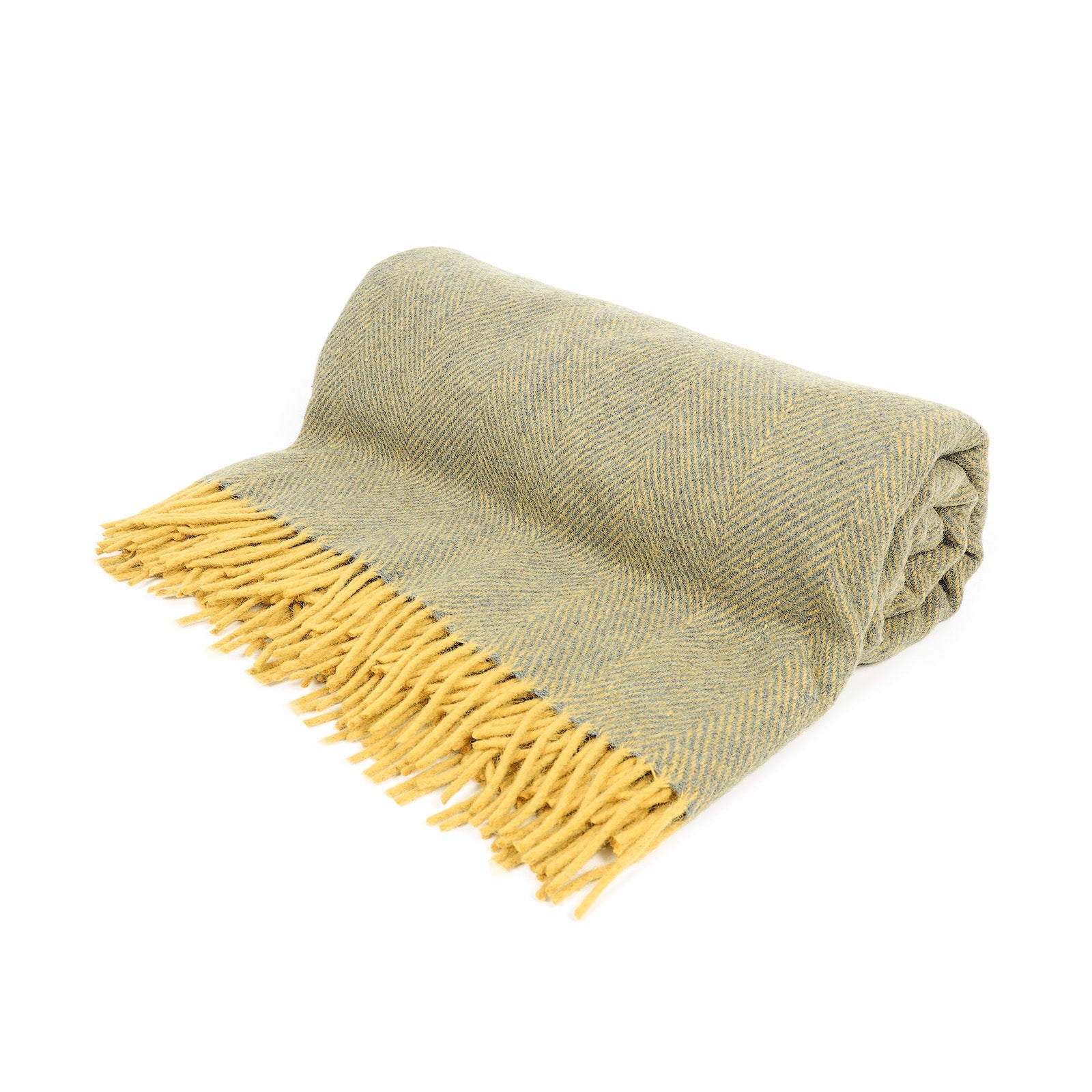 Highland Wool Blend Herringbone Blanket Navy Blue/Ochre Yellow - Heritage Of Scotland - NAVY BLUE/OCHRE YELLOW