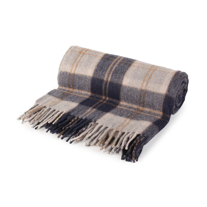 Highland Wool Blend Tartan Blanket Throw Bannockbane Silver - Heritage Of Scotland - BANNOCKBANE SILVER