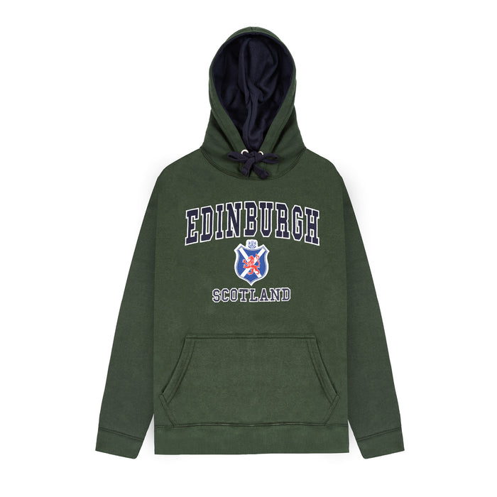 Hooded Top Emb Edin/ Flag Shield / Lion - Heritage Of Scotland - BOTTLE GREEN