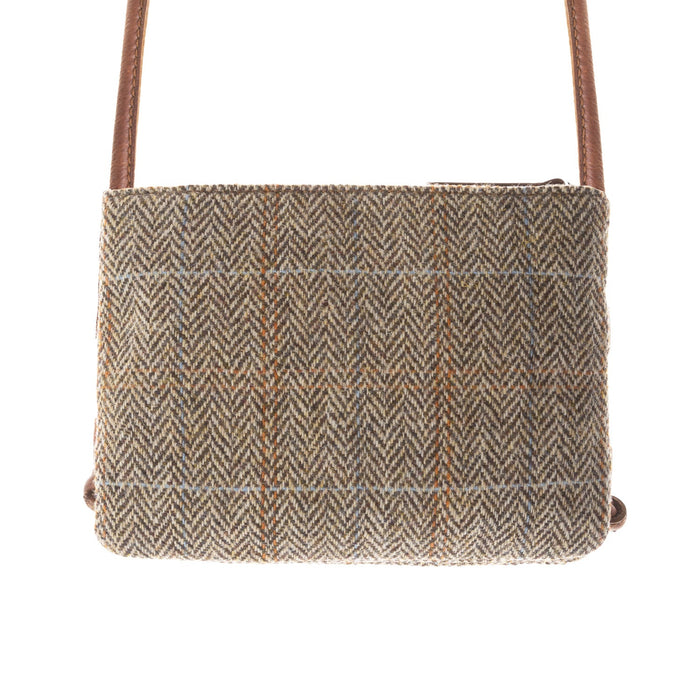 Ht Ladies Cross Body Bag Tan & Brown Herringbone / Tan - Heritage Of Scotland - TAN & BROWN HERRINGBONE / TAN