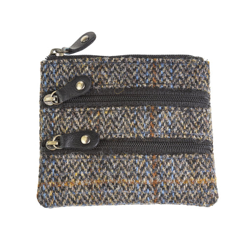 Ht Leather Coin Purse Blue & Brown Check Hb / Black - Heritage Of Scotland - BLUE & BROWN CHECK HB / BLACK