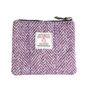 Ht Leather Coin Purse Plum Herringbone / Black - Heritage Of Scotland - PLUM HERRINGBONE / BLACK