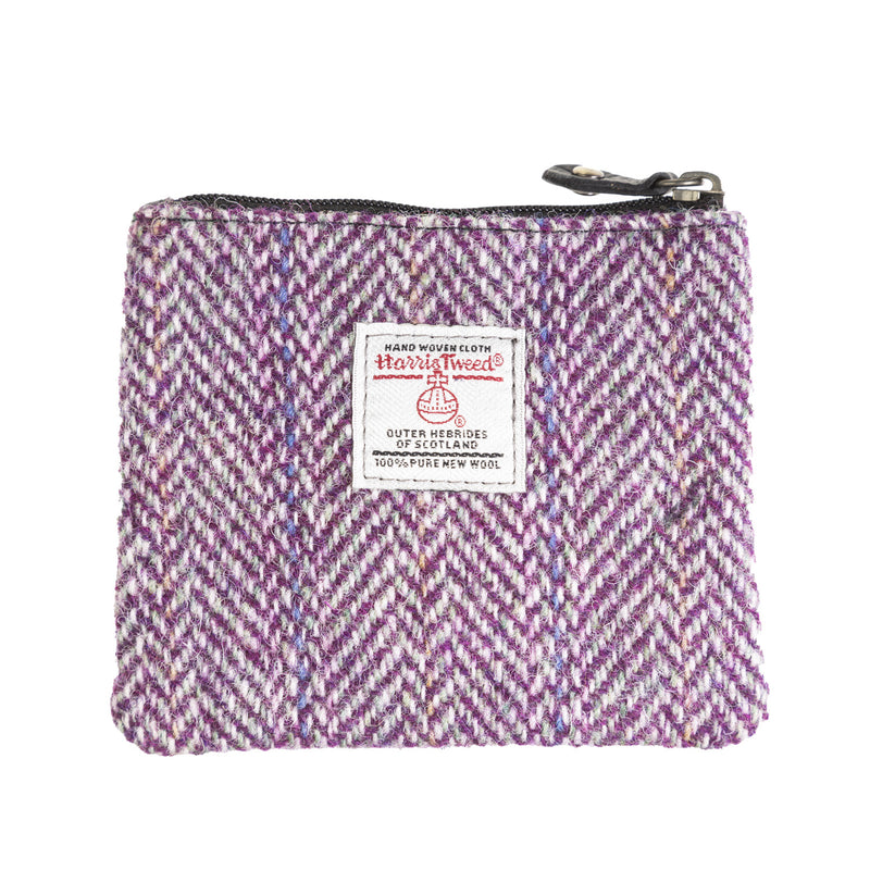 Ht Leather Coin Purse Plum Herringbone / Black - Heritage Of Scotland - PLUM HERRINGBONE / BLACK