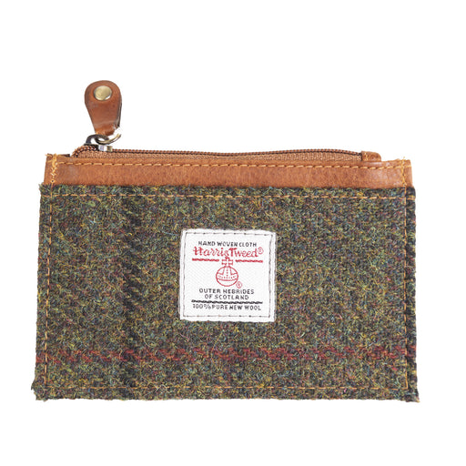 Ht Leather Coin Purse With Card Holder Dark Green Check / Tan - Heritage Of Scotland - DARK GREEN CHECK / TAN