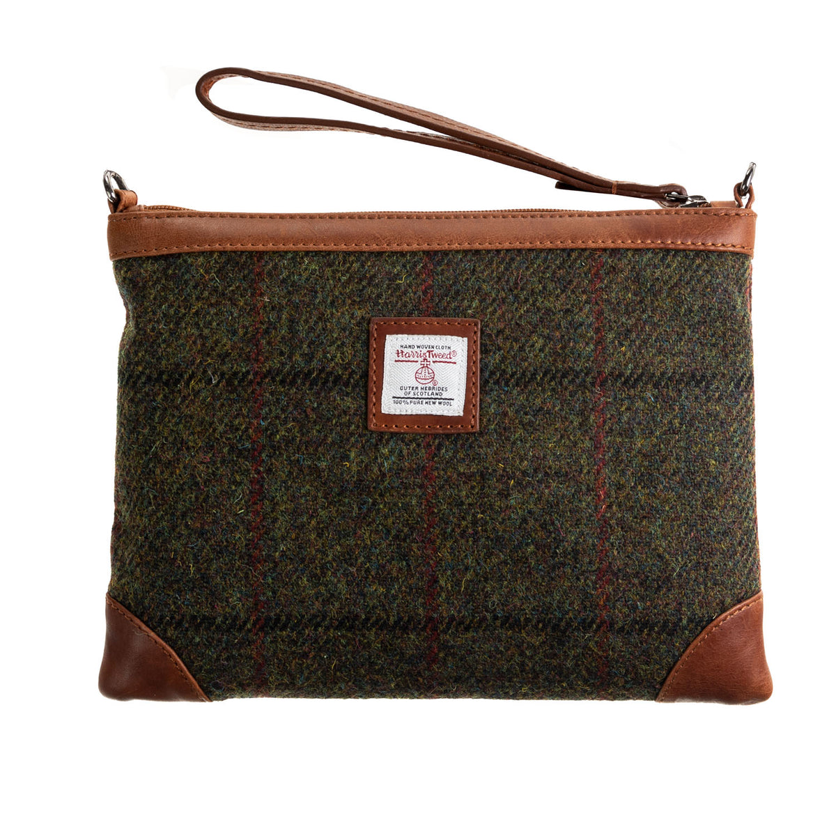 Ht Leather Cross Body Bag Dark Green Check / Tan Heritage of Scotlan