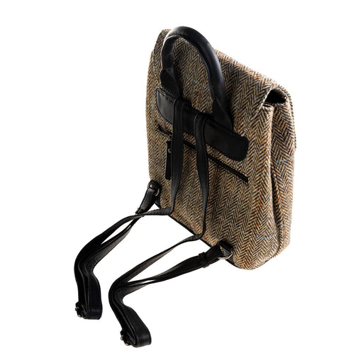 Ht Leather Flapover Backpack Tan & Brown Herringbone / Black - Heritage Of Scotland - TAN & BROWN HERRINGBONE / BLACK