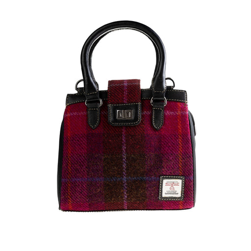 Ht Leather Hand Bag With Flap Closer Cerise Check / Black - Heritage Of Scotland - CERISE CHECK / BLACK
