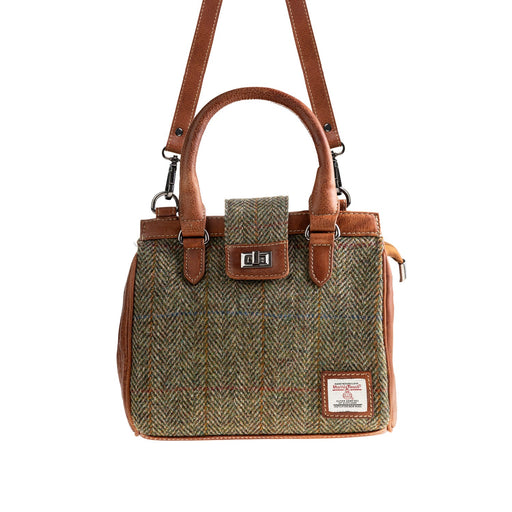 Ht Leather Hand Bag With Flap Closer Lt Brown Check / Tan - Heritage Of Scotland - LT BROWN CHECK / TAN