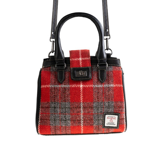 Ht Leather Hand Bag With Flap Closer Red Check / Black - Heritage Of Scotland - RED CHECK / BLACK
