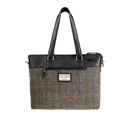 Ht Leather Ladies Hand Bag Blue & Brown Check Hb / Black - Heritage Of Scotland - BLUE & BROWN CHECK HB / BLACK