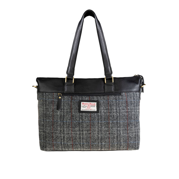 Ht Leather Ladies Hand Bag Grey & Red Check / Black - Heritage Of Scotland - GREY & RED CHECK / BLACK