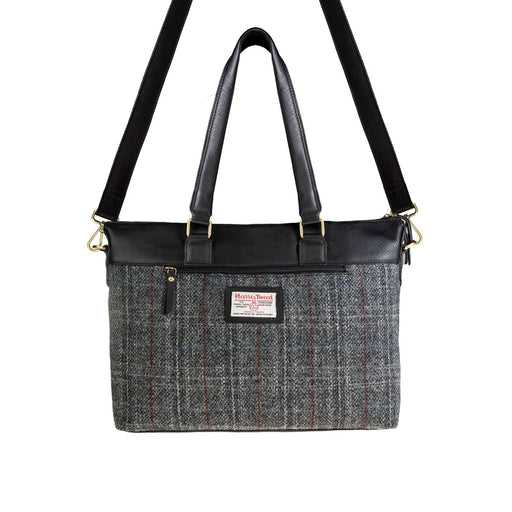 Ht Leather Ladies Hand Bag Grey & Red Check / Black - Heritage Of Scotland - GREY & RED CHECK / BLACK