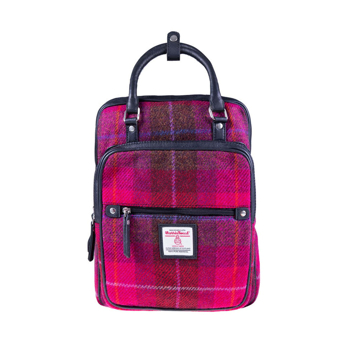 Ht Leather Large Backpack Blue Check / Black - Heritage Of Scotland - BLUE CHECK / BLACK