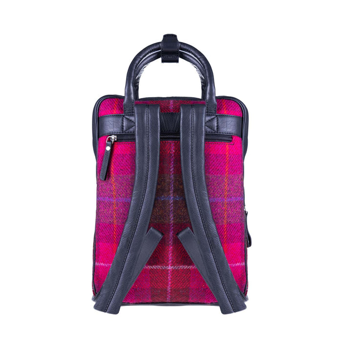 Ht Leather Large Backpack Blue Check / Black - Heritage Of Scotland - BLUE CHECK / BLACK