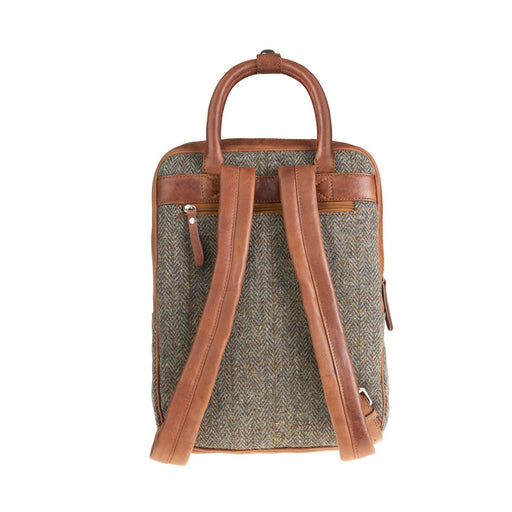 Ht Leather Large Backpack Brown Herringbone / Tan - Heritage Of Scotland - BROWN HERRINGBONE / TAN