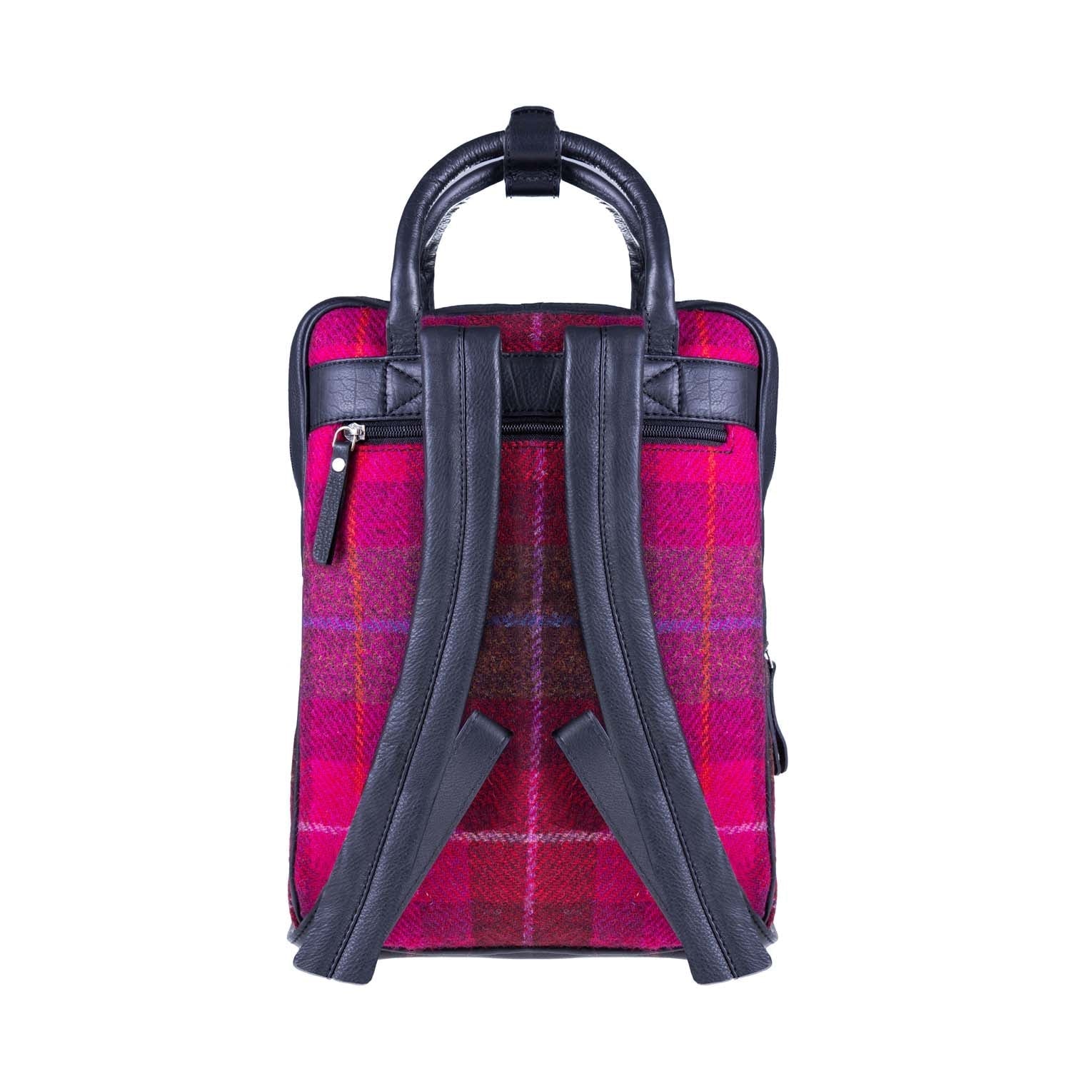 Ht Leather Large Backpack Cerise Check / Black - Heritage Of Scotland - CERISE CHECK / BLACK