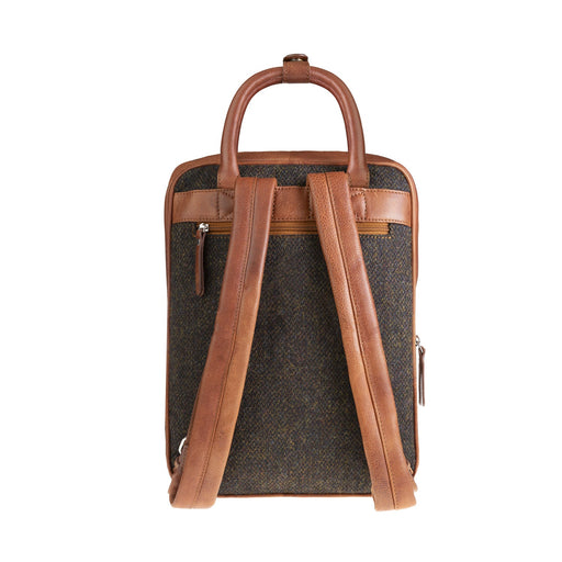 Ht Leather Large Backpack Dark Brown Barleycorn / Tan - Heritage Of Scotland - DARK BROWN BARLEYCORN / TAN