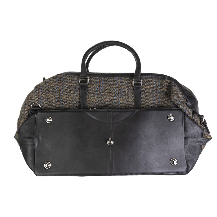 Ht Leather Large Travel Bag Blue & Brown Check Hb / Black - Heritage Of Scotland - BLUE & BROWN CHECK HB / BLACK