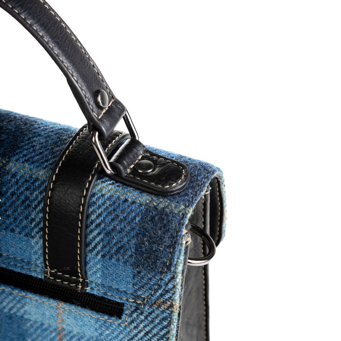 Ht Leather Satchel Bag Blue Check / Black - Heritage Of Scotland - BLUE CHECK / BLACK